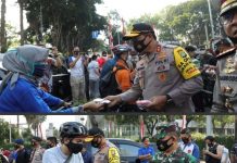 Kapolda Metro dan Pangdam Jaya Bagikan 5 Ribu Masker Merah Putih di Bundaran HI