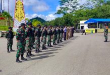 Satgas Yonif 642 Bersama Stakeholder Laksanakan Apel Sterilisasi dan Penegakan Prokes di Wilayah Perbatasan